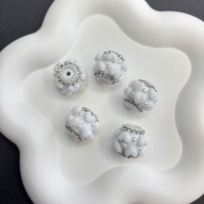 Luxurious Flocked Heart Large Hole Beads - Pearl & Rhinestone | Acrylic Bead for DIY Bracelet Keychain Jewelry Making