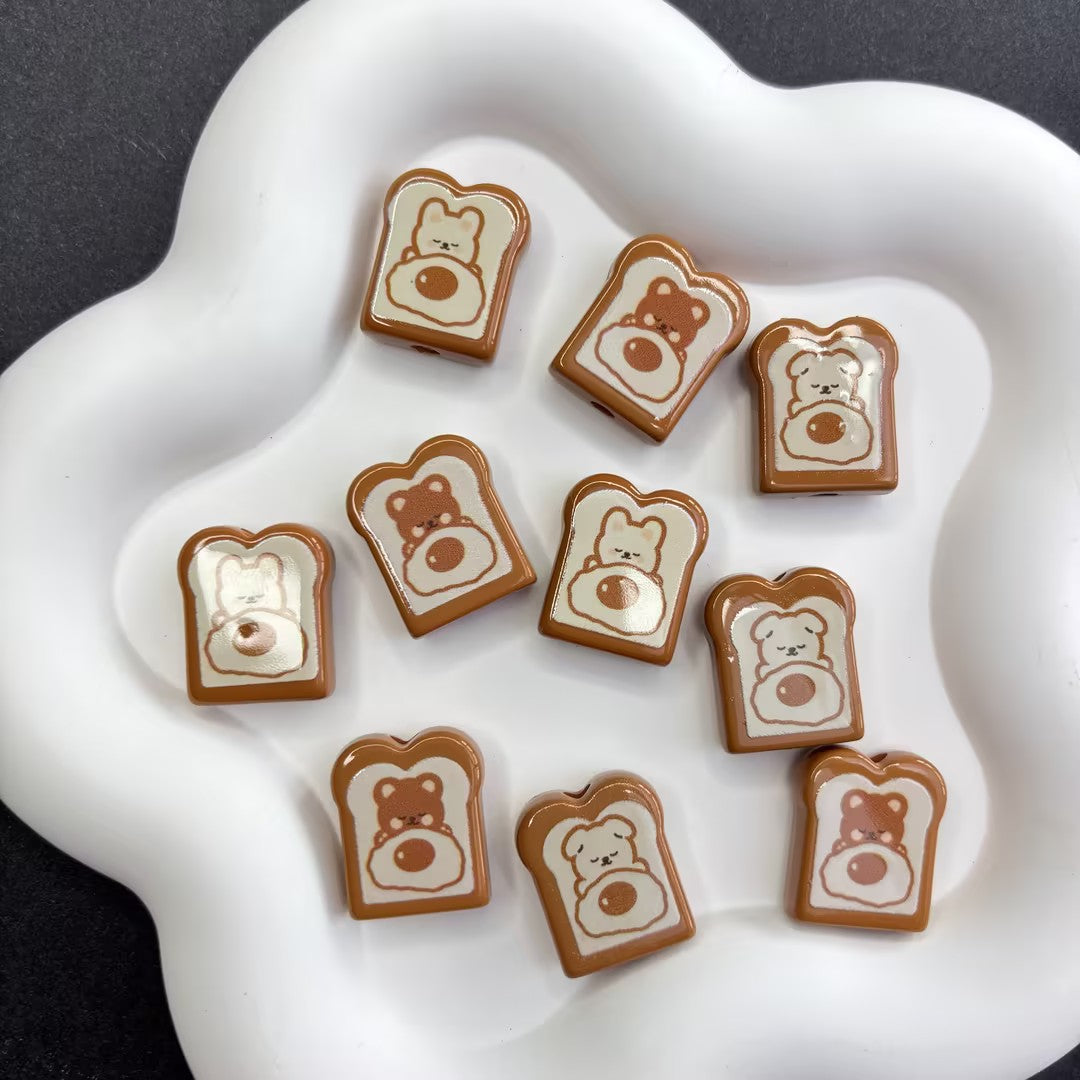 Morning Vibes! Cute Bear Toast & Egg Focal Beads | Acrylic Bead for DIY Bracelet Keychain Jewelry Making