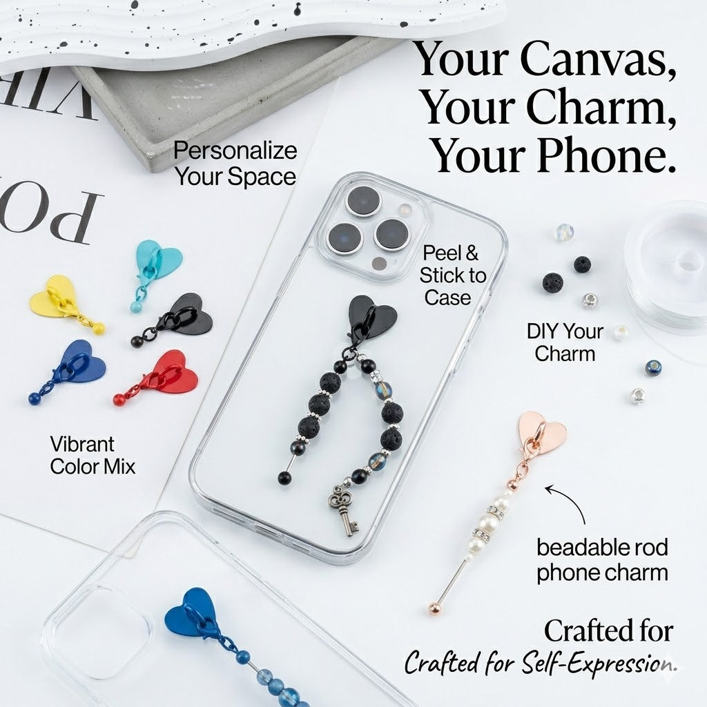 DIY Heart Sticky Hook for Phone Charms - Colorful Metal Beadable Rod | DIY Bead Bracelet Keychain & Jewelry Craft Supply