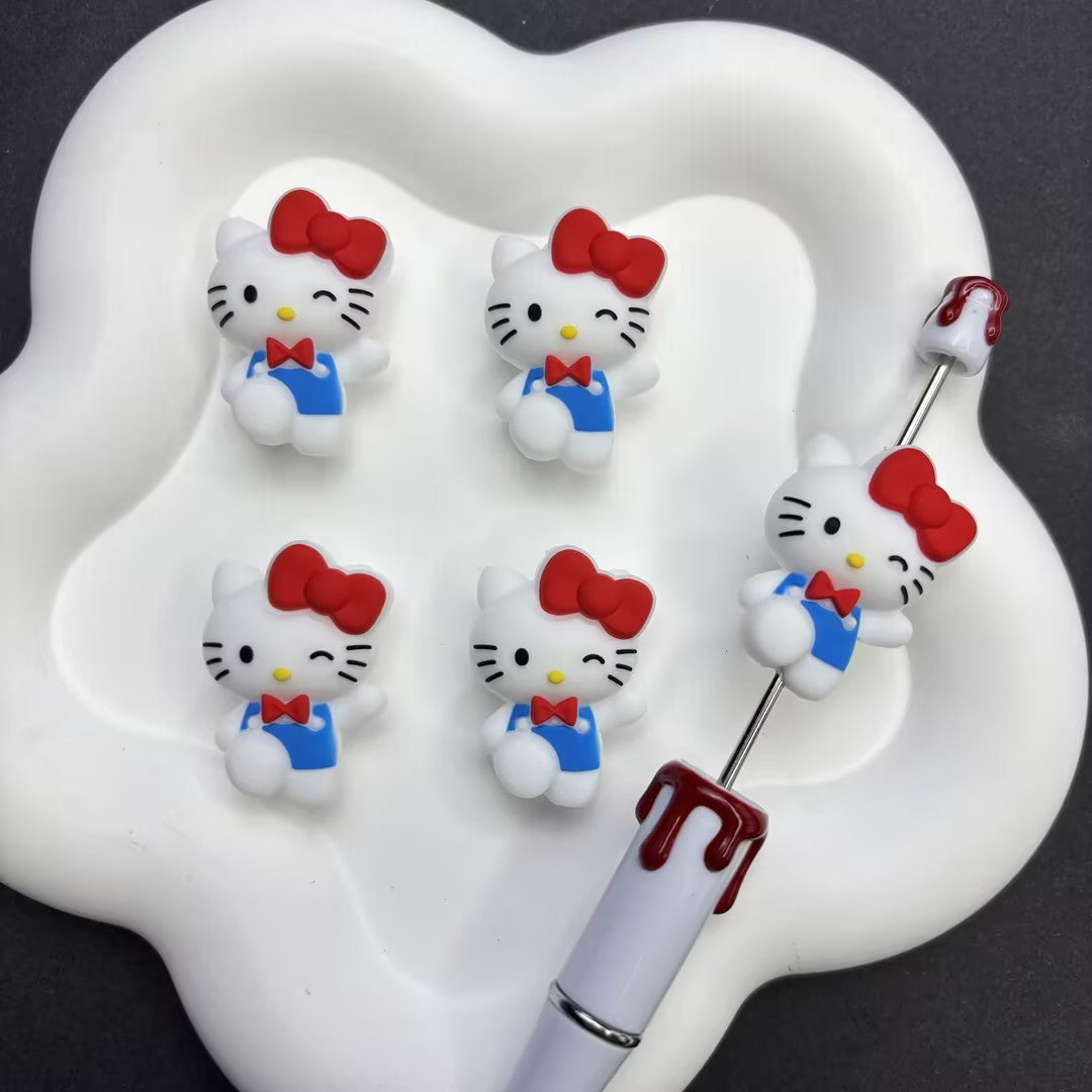 Red Bow Hello Kitty Silicone Beads | Silicone Focal Bead for DIY Keychain & Pen Wrap