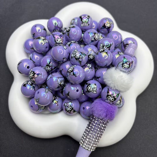 Kuromi Character Beads - 16mm Iridescent Bubblegum Beads - Purple | Acrylic Bead for DIY Bracelet Keychain Jewelry Making