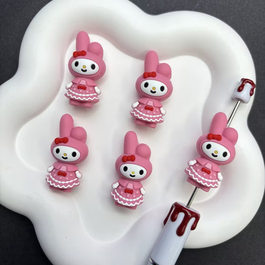 Kawaii My Melody Silicone Focal Beads – Pink Sweet Cartoon Beads for DIY | Silicone Focal Bead for DIY Keychain & Pen Wrap