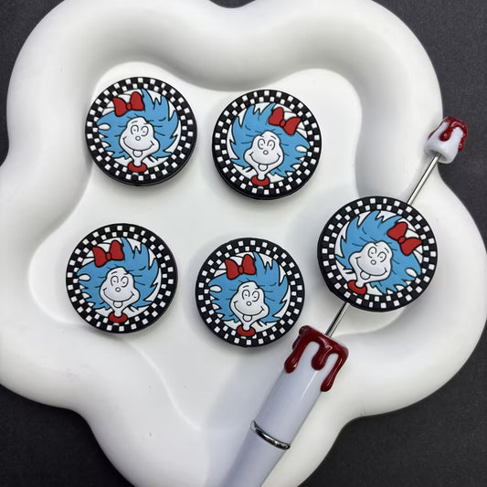 Whimsical Dr. Seuss Character Silicone Focal Beads – Checkerboard Cartoon | Silicone Focal Bead for DIY Keychain & Pen Wrap
