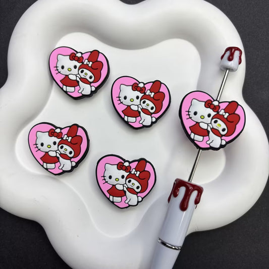 Hello Kitty & My Melody Heart Silicone Beads – Cute BFF Loose Beads for | Silicone Focal Bead for DIY Keychain & Pen Wrap