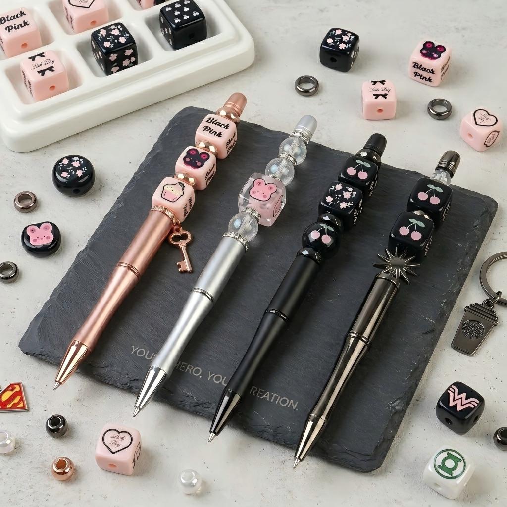 14mm Black Pink Theme Cube Beads - Shimmering AB Iridescent 14x14mm | Acrylic Bead for DIY Bracelet Keychain Jewelry Making