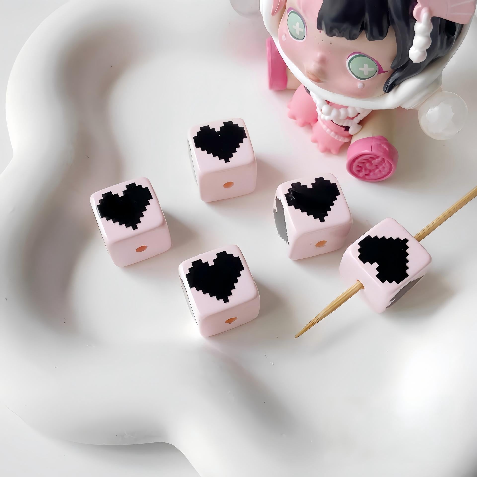 14mm Black Pink Theme Cube Beads - Shimmering AB Iridescent 14x14mm | Acrylic Bead for DIY Bracelet Keychain Jewelry Making