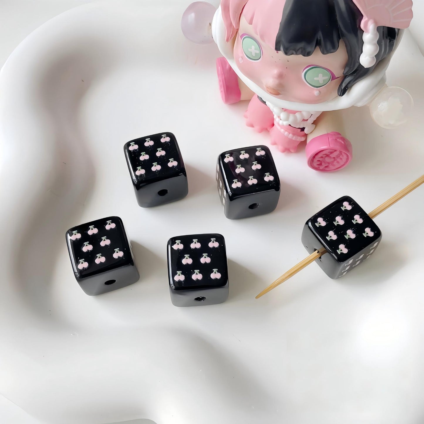 14mm Black Pink Theme Cube Beads - Shimmering AB Iridescent 14x14mm | Acrylic Bead for DIY Bracelet Keychain Jewelry Making