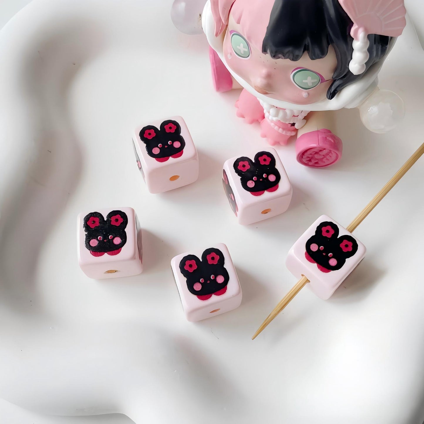 14mm Black Pink Theme Cube Beads - Shimmering AB Iridescent 14x14mm | Acrylic Bead for DIY Bracelet Keychain Jewelry Making
