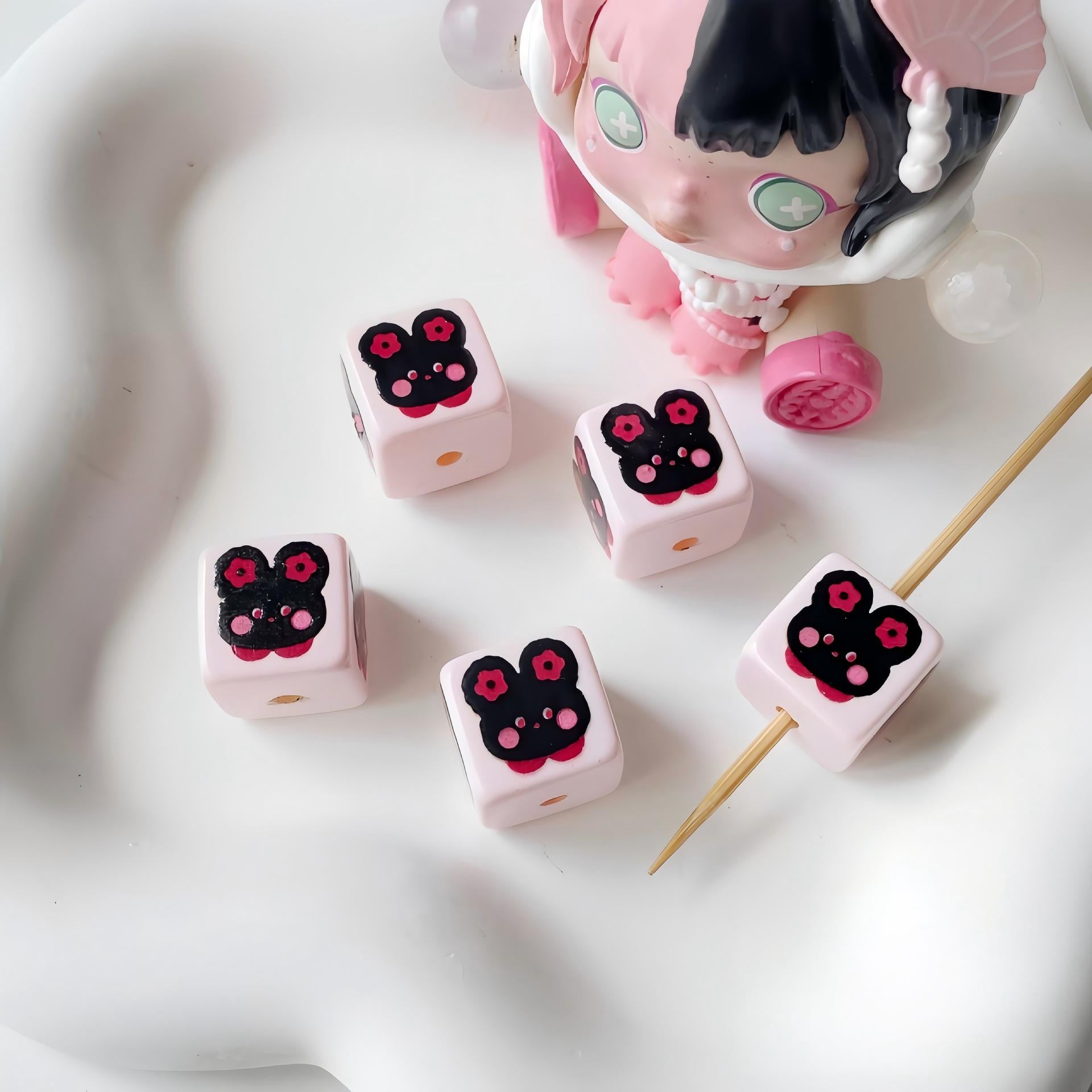 14mm Black Pink Theme Cube Beads - Shimmering AB Iridescent 14x14mm | Acrylic Bead for DIY Bracelet Keychain Jewelry Making