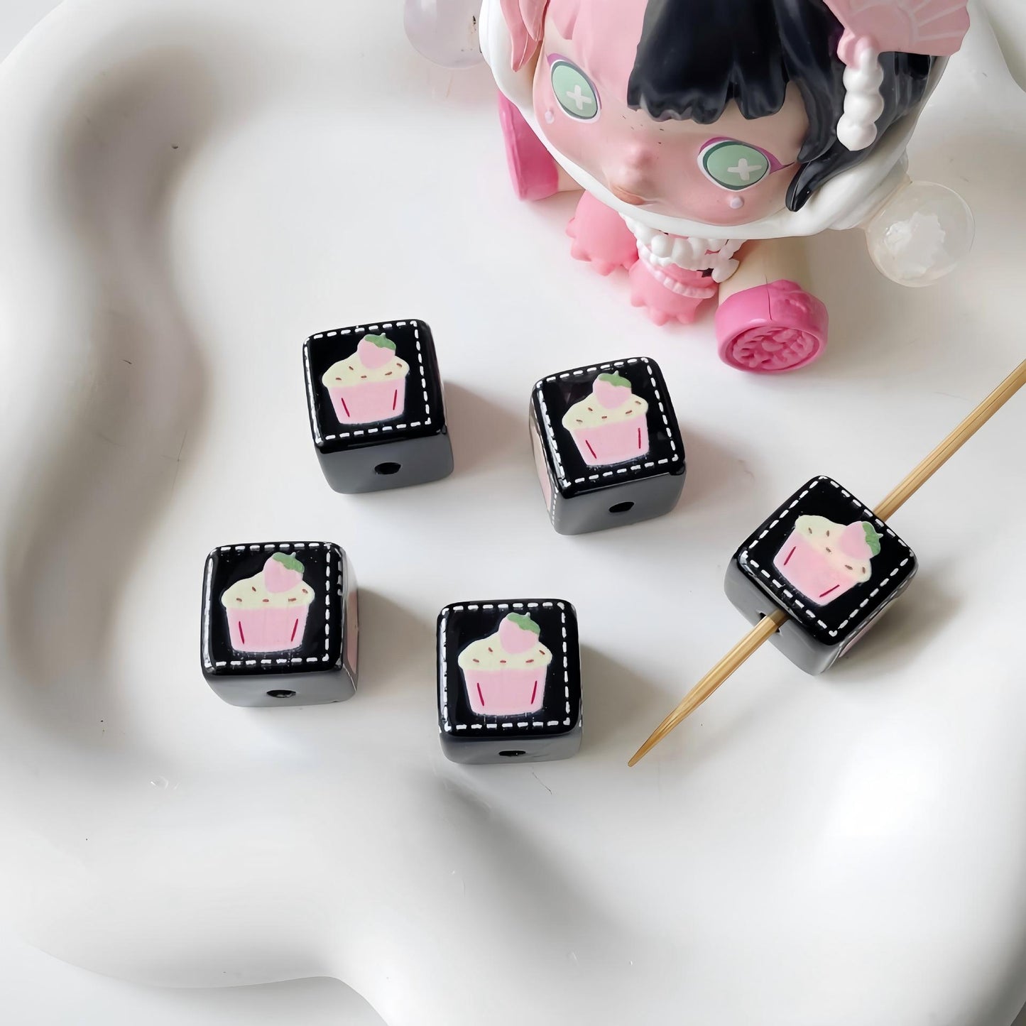14mm Black Pink Theme Cube Beads - Shimmering AB Iridescent 14x14mm | Acrylic Bead for DIY Bracelet Keychain Jewelry Making