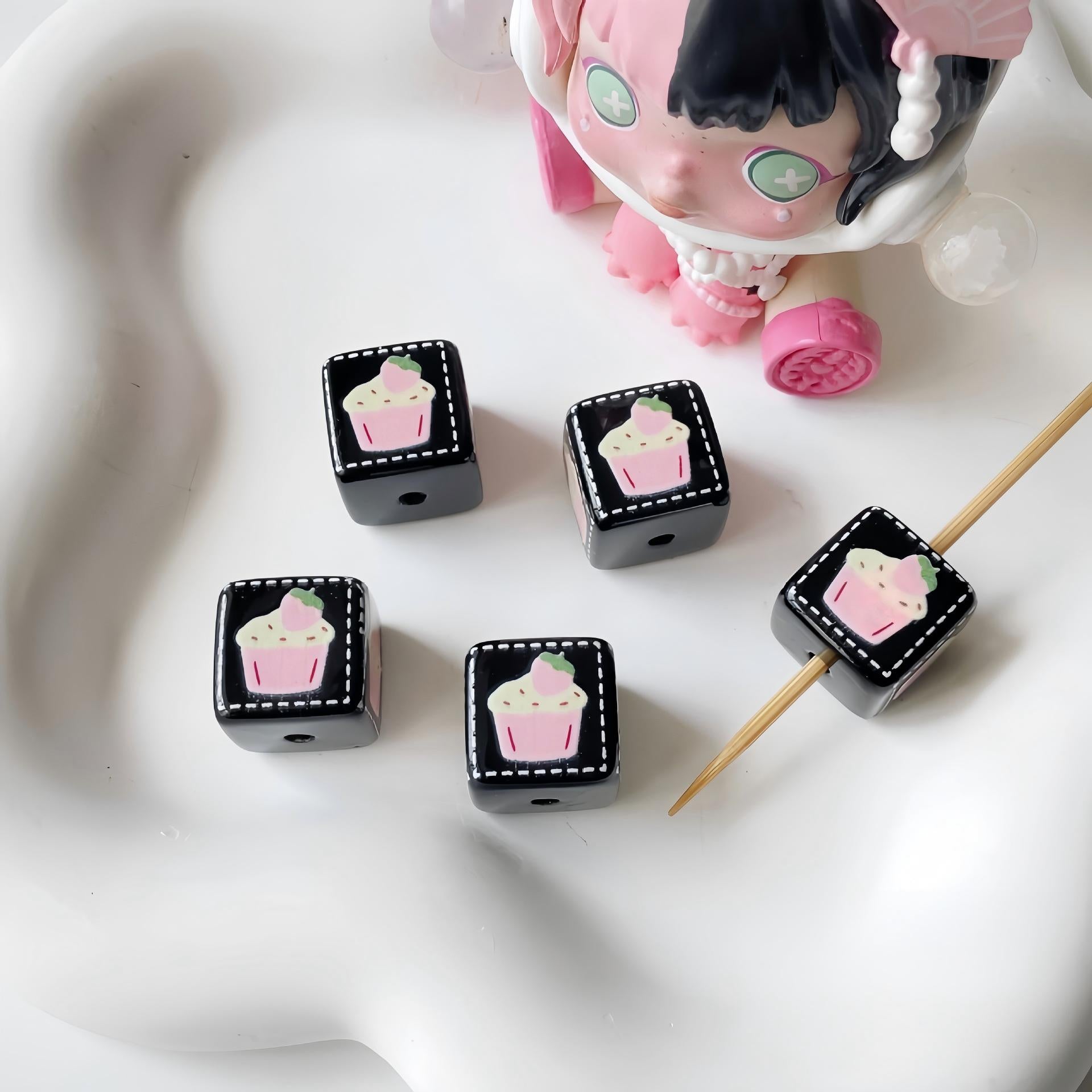 14mm Black Pink Theme Cube Beads - Shimmering AB Iridescent 14x14mm | Acrylic Bead for DIY Bracelet Keychain Jewelry Making