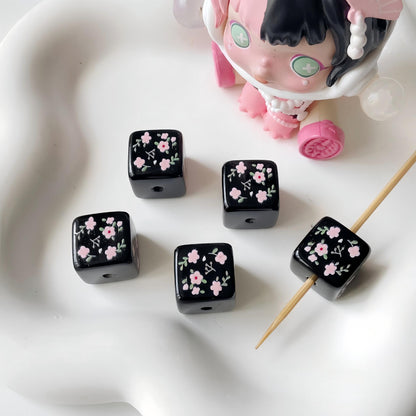 14mm Black Pink Theme Cube Beads - Shimmering AB Iridescent 14x14mm | Acrylic Bead for DIY Bracelet Keychain Jewelry Making