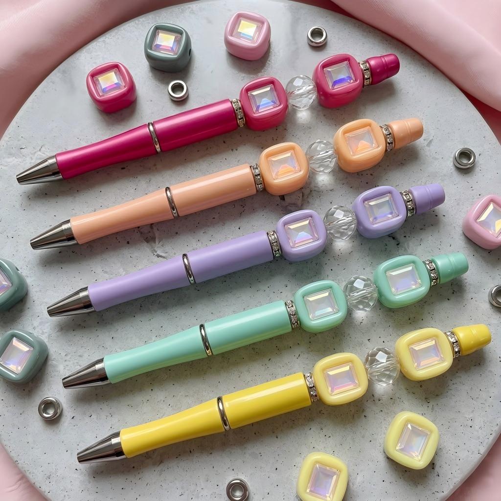 11x14mm Macaron Square Beads with Gem Inlay - Shimmering AB | Acrylic Bead for DIY Bracelet Keychain Jewelry Making