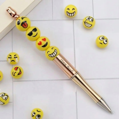 16mm Yellow Emoji Acrylic Round Beads for Beadable Pens, DIY | Acrylic Bead for DIY Bracelet Keychain Jewelry Making