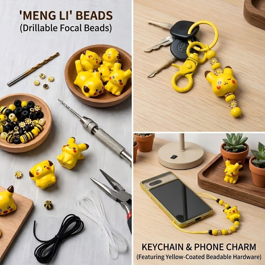 Mini Pikachu Figurines Set, Cute Cartoon Anime Desktop Ornaments, | Acrylic Bead for DIY Bracelet Keychain Jewelry Making