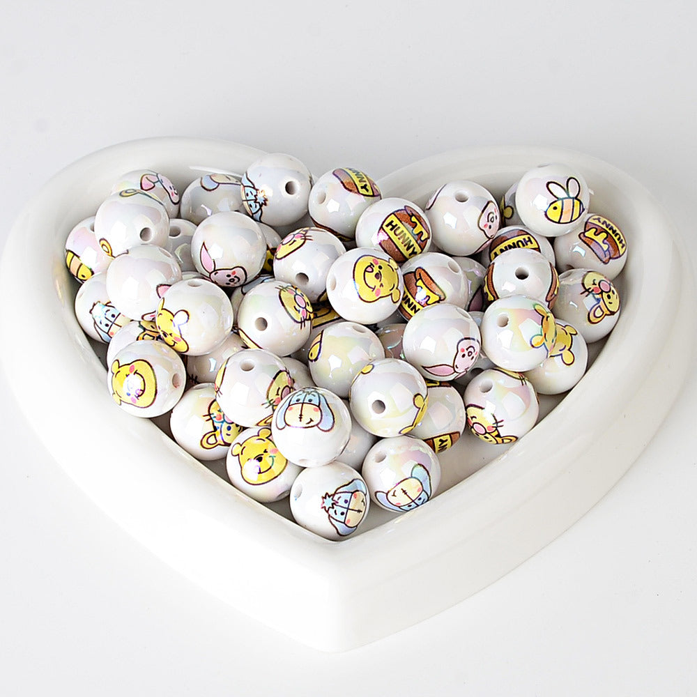 16mm Cute Winnie the Pooh & Friends Acrylic Beads, AB Iridescent | Acrylic Bead for DIY Bracelet Keychain Jewelry Making