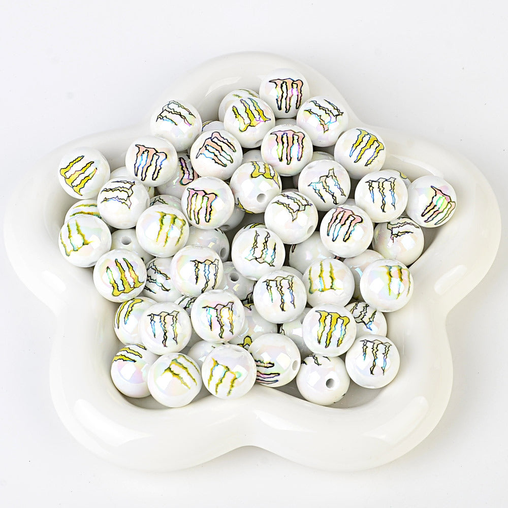 16mm Monster Energy Inspired Pearl Beads - Edgy Iridescent White | Acrylic Bead for DIY Bracelet Keychain Jewelry Making