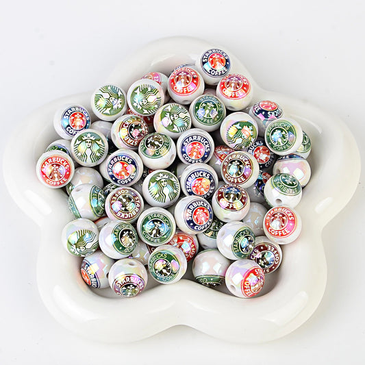 16mm Starbucks Inspired Coffee Beads - Iridescent AB White Round | Acrylic Bead for DIY Bracelet Keychain Jewelry Making