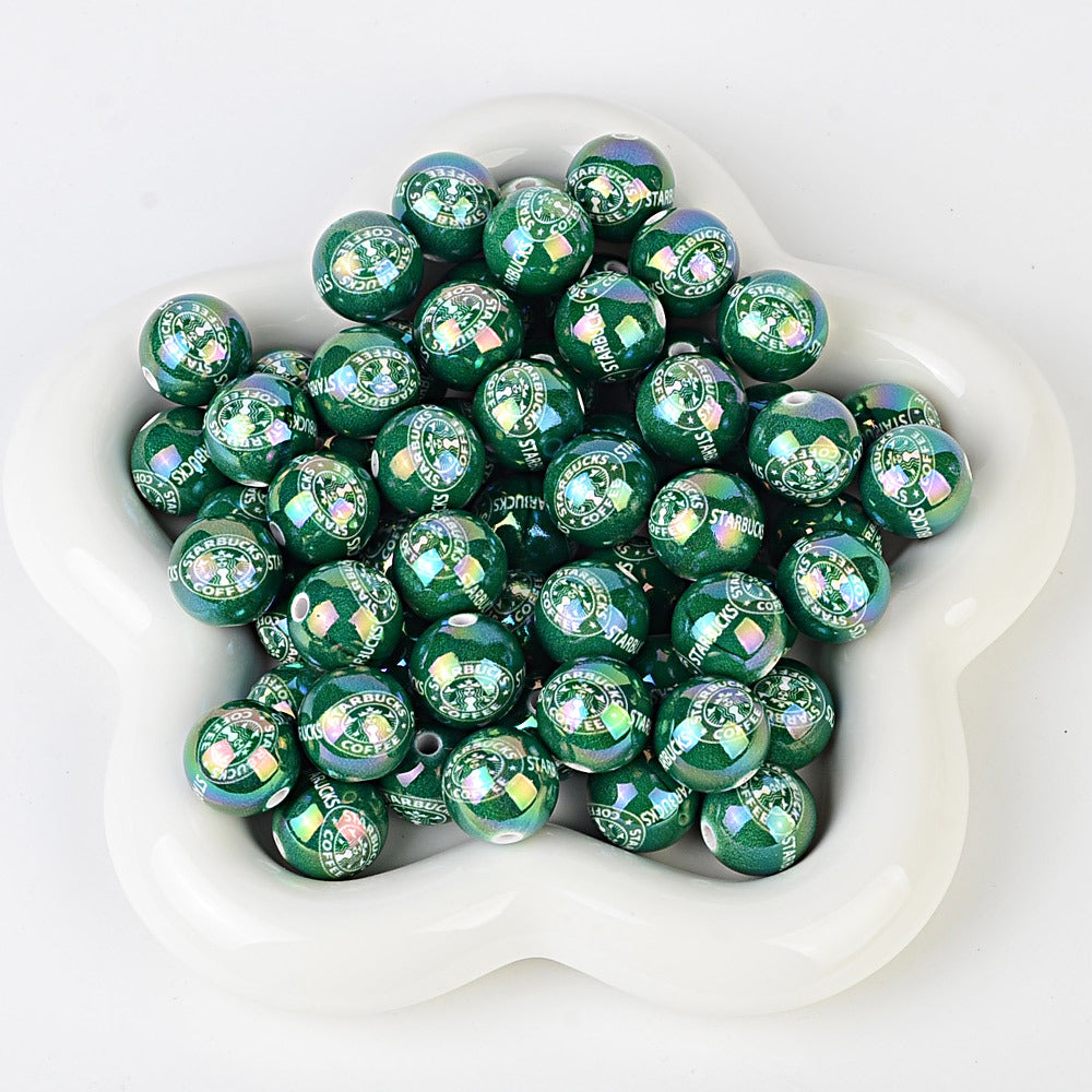 16mm Signature Green Starbucks Inspired Beads - Iridescent AB Dark | Acrylic Bead for DIY Bracelet Keychain Jewelry Making