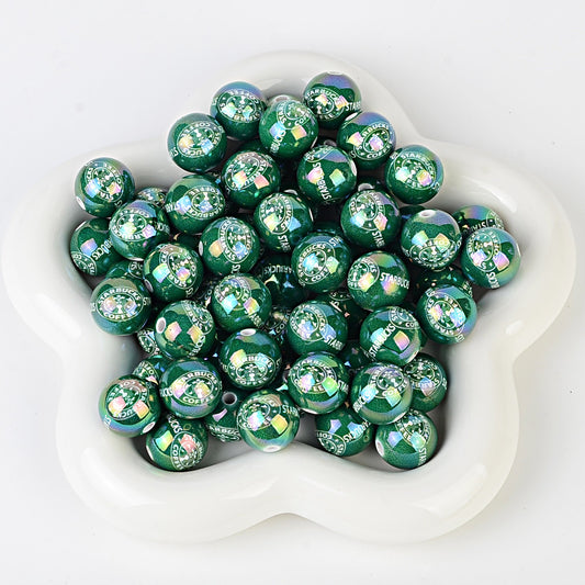 16mm Signature Green Starbucks Inspired Beads - Iridescent AB Dark | Acrylic Bead for DIY Bracelet Keychain Jewelry Making