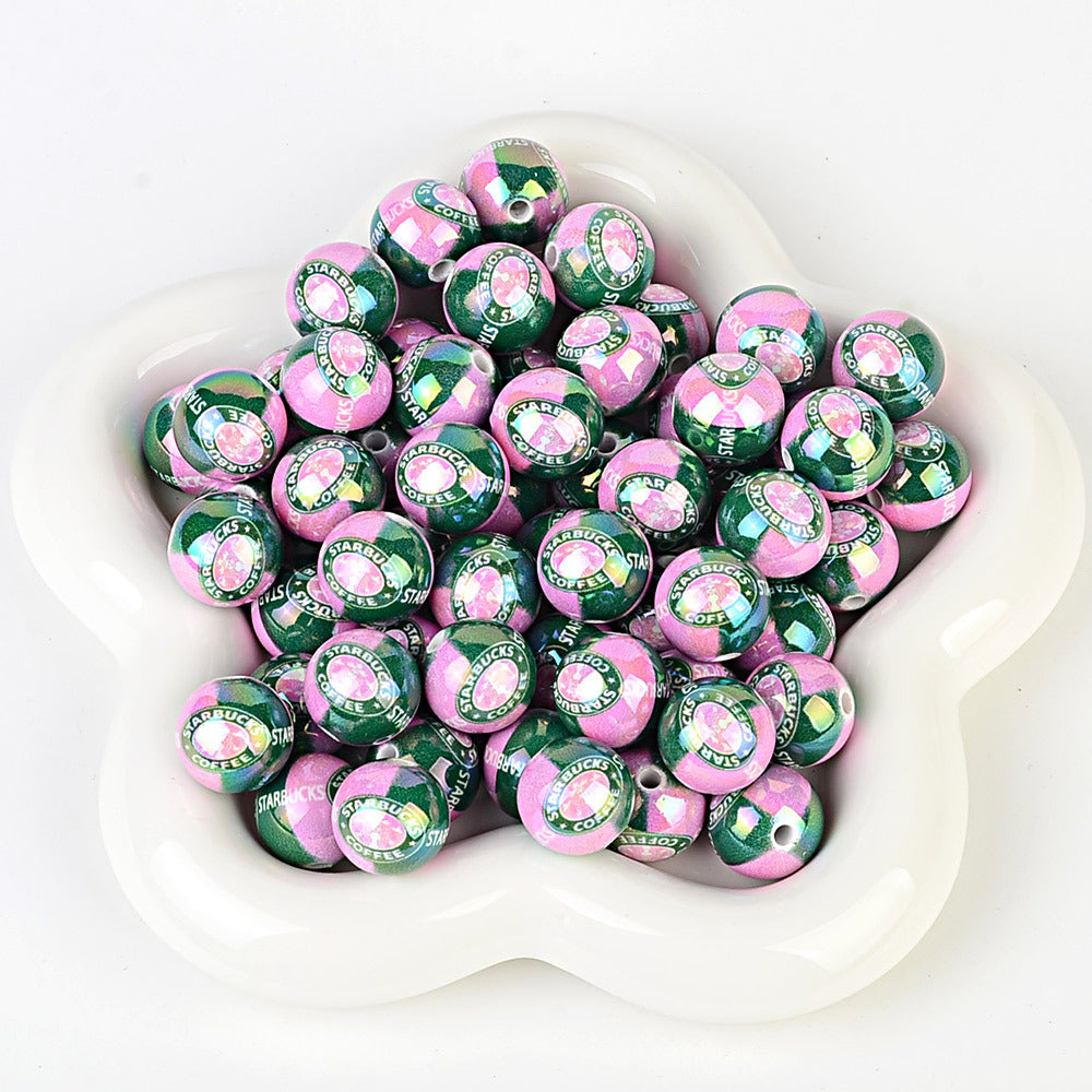 16mm Pink & Green Starbucks Inspired Beads - Iridescent AB Two-Tone | Acrylic Bead for DIY Bracelet Keychain Jewelry Making