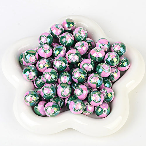 16mm Pink & Green Starbucks Inspired Beads - Iridescent AB Two-Tone | Acrylic Bead for DIY Bracelet Keychain Jewelry Making