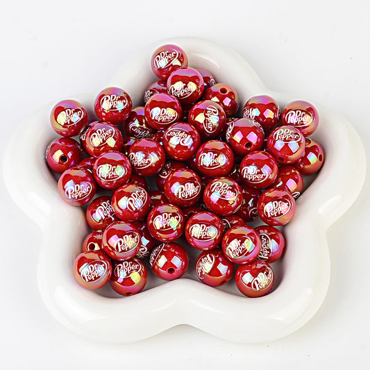 16mm Dr Pepper Inspired Soda Beads - Iridescent Maroon AB Round | Acrylic Bead for DIY Bracelet Keychain Jewelry Making