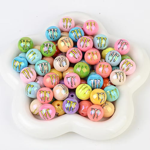 16mm Colorful Monster Energy Inspired Beads - Iridescent AB Pastel | Acrylic Bead for DIY Bracelet Keychain Jewelry Making