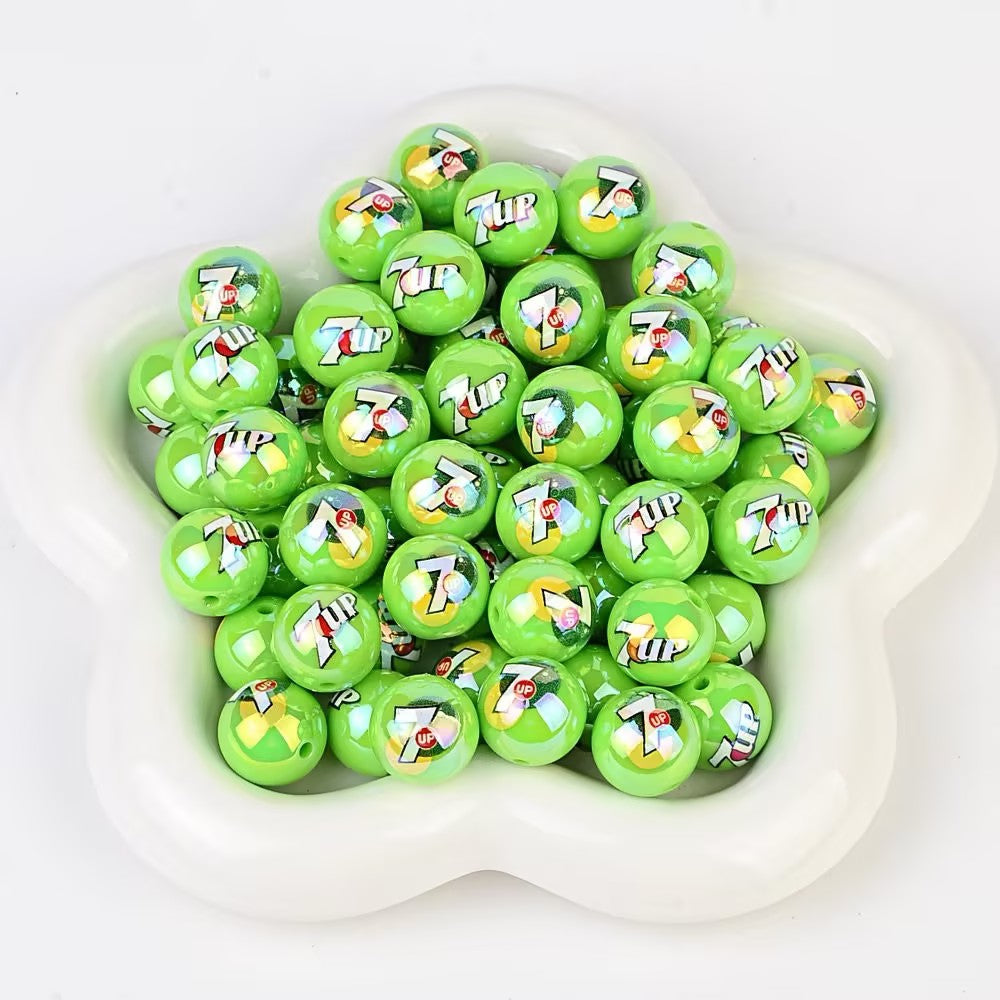 16mm 7-Up Inspired Soda Beads - Iridescent AB Neon Green Round | Acrylic Bead for DIY Bracelet Keychain Jewelry Making
