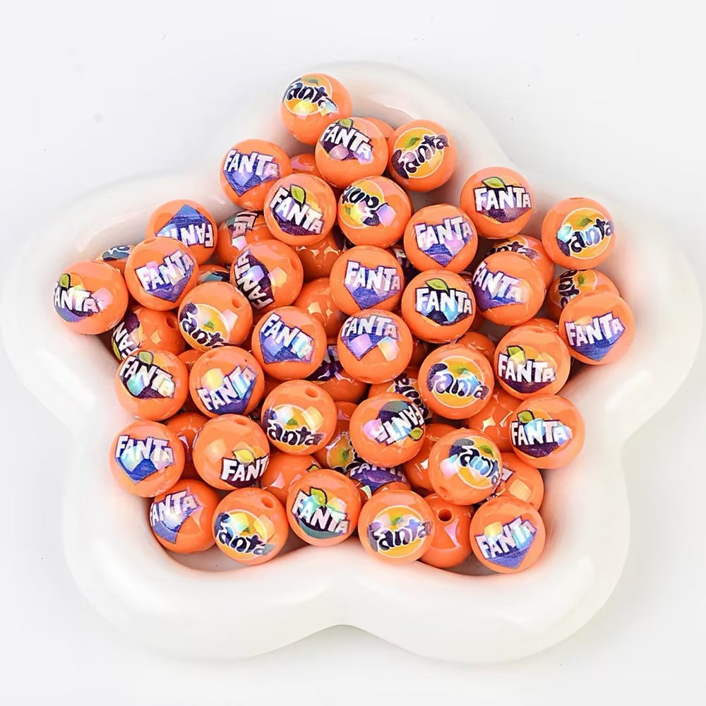 16mm Fanta Inspired Soda Beads - Iridescent AB Orange Round Beads | Acrylic Bead for DIY Bracelet Keychain Jewelry Making