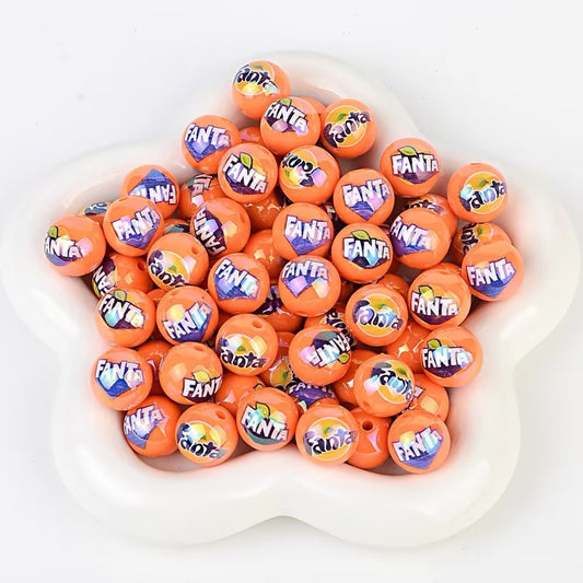 16mm Fanta Inspired Soda Beads - Iridescent AB Orange Round Beads | Acrylic Bead for DIY Bracelet Keychain Jewelry Making