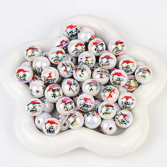 16mm Pizza Hut Inspired Pearl Beads - Iridescent White AB Round | Acrylic Bead for DIY Bracelet Keychain Jewelry Making