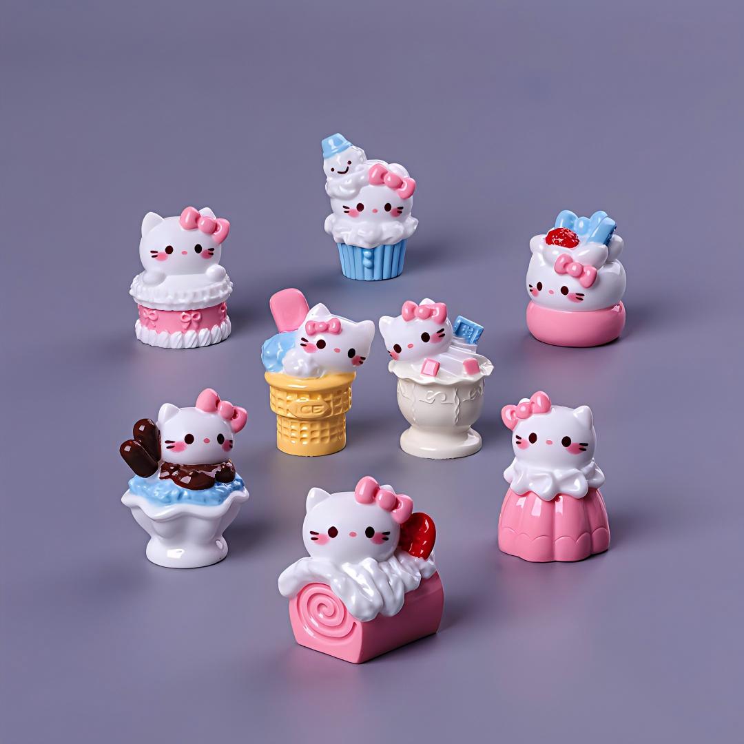 8pcs Full Set Kawaii Kitty Dessert Focal Beads – 3D Resin Sweet | Acrylic Bead for DIY Bracelet Keychain Jewelry Making