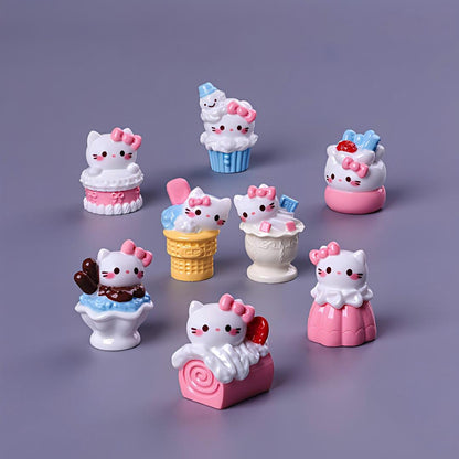 8pcs Full Set Kawaii Kitty Dessert Focal Beads – 3D Resin Sweet | Acrylic Bead for DIY Bracelet Keychain Jewelry Making