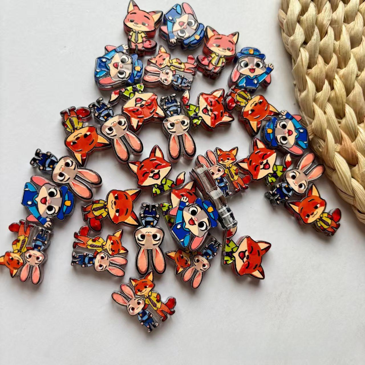 Printed Embossed Judy Rabbit, Nick Fox, Zootopia Acrylic Straight | Acrylic Bead for DIY Bracelet Keychain Jewelry Making