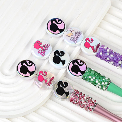 24mm Flat Round Barbie Silhouette Beads for Beadable Pens, | Acrylic Bead for DIY Bracelet Keychain Jewelry Making