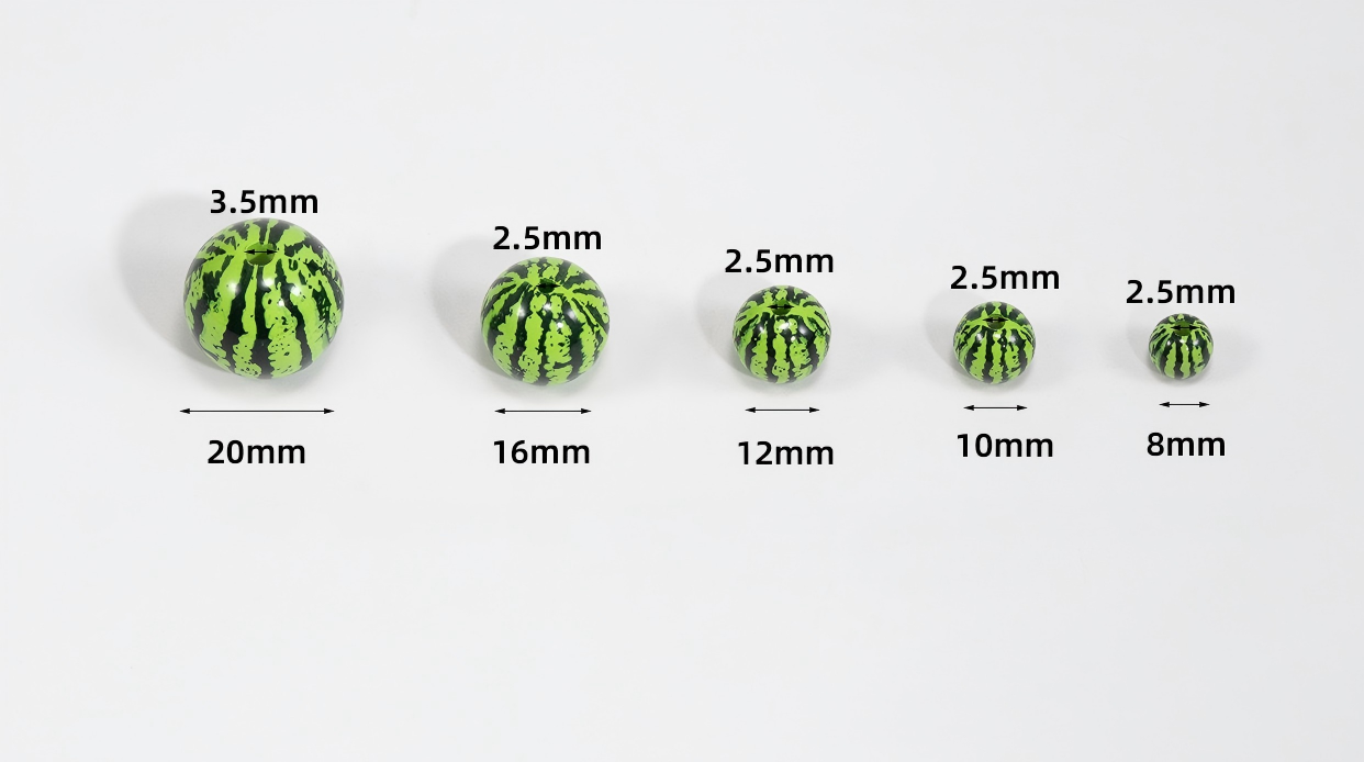 Summer Watermelon Pattern Acrylic Round Beads - 8mm-20mm Mixed | Acrylic Bead for DIY Bracelet Keychain Jewelry Making