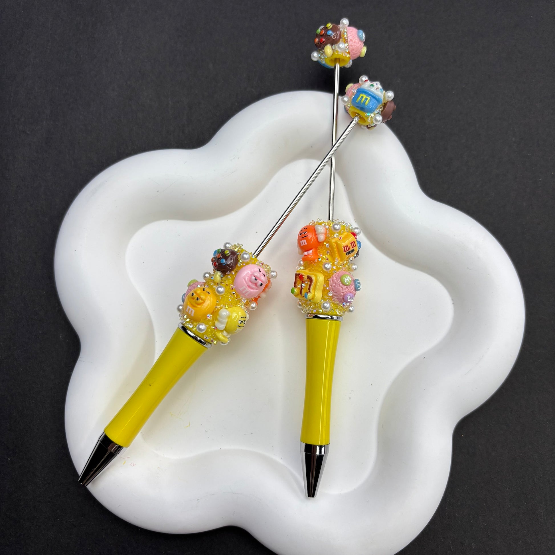 M&M'S Inspired Beadable Pen - Yellow Customizable Focal Bead Pen | DIY Beadable Pen Craft Gift Idea