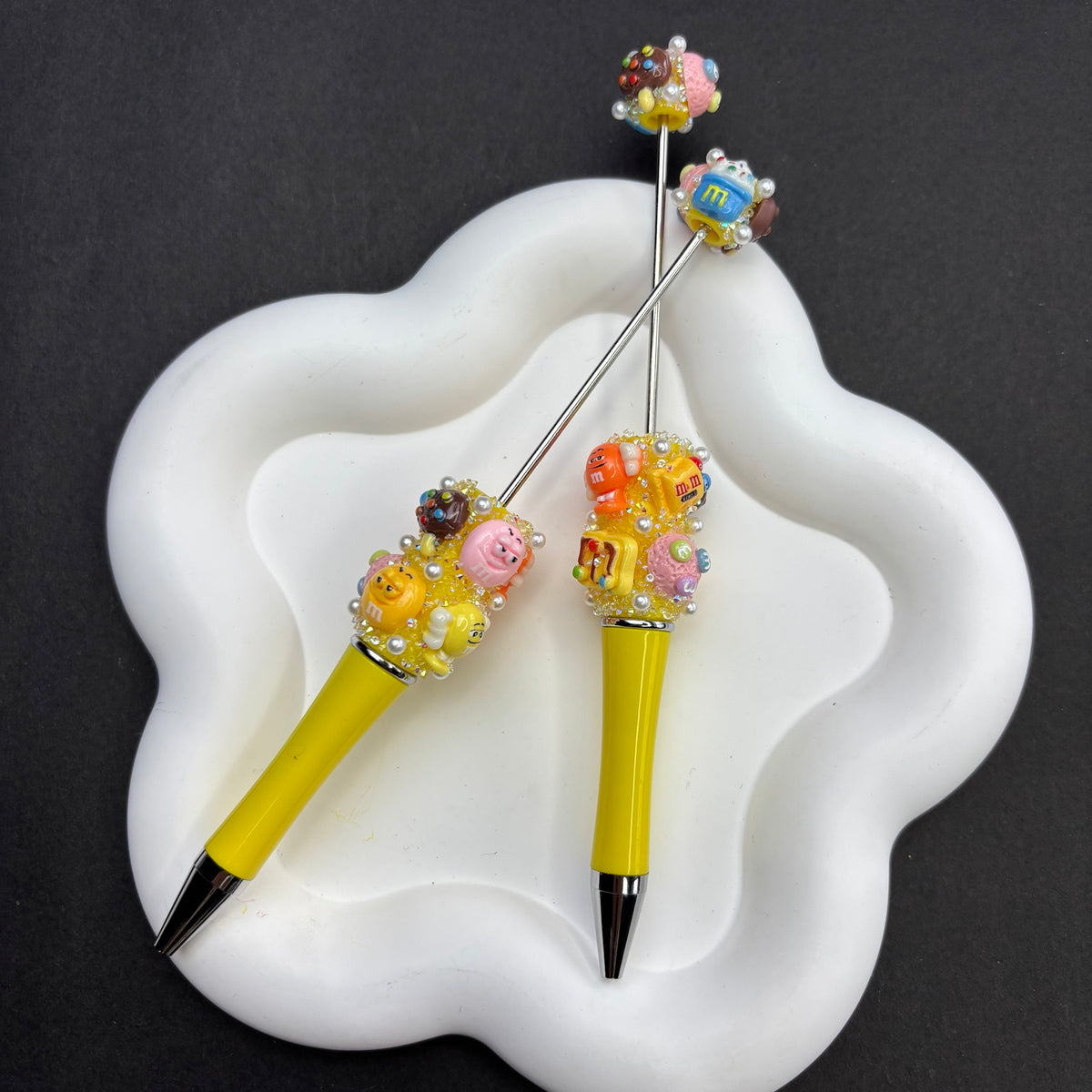 M&M'S Inspired Beadable Pen - Yellow Customizable Focal Bead Pen | DIY Beadable Pen Craft Gift Idea