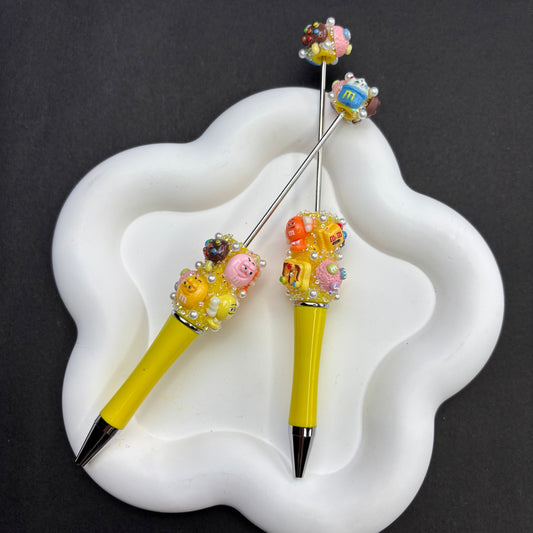 M&M'S Inspired Beadable Pen - Yellow Customizable Focal Bead Pen | DIY Beadable Pen Craft Gift Idea