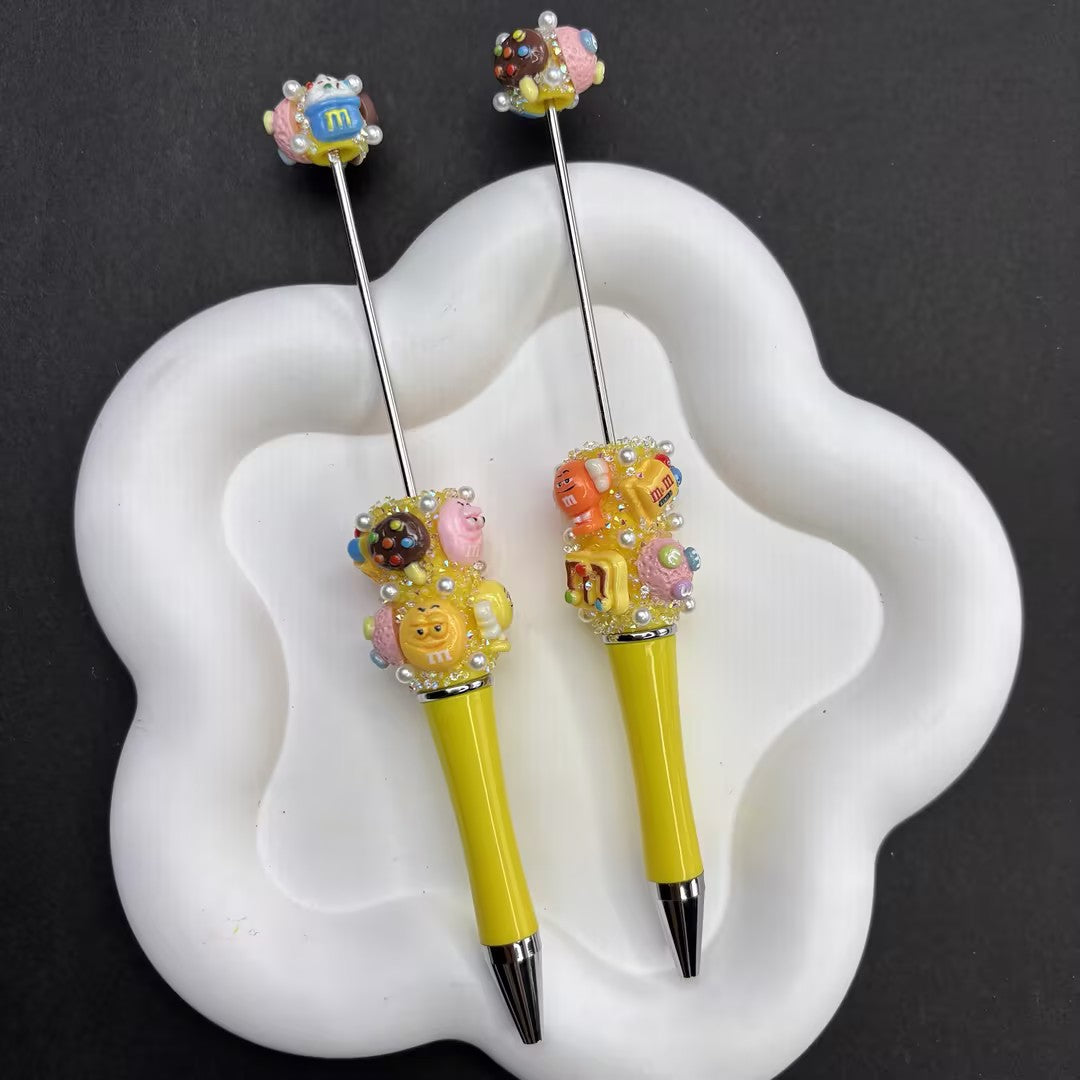 M&M'S Inspired Beadable Pen - Yellow Customizable Focal Bead Pen | DIY Beadable Pen Craft Gift Idea