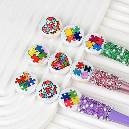 24mm Puzzle Heart AB Iridescent Acrylic Lentil Beads - Large Round | Acrylic Bead for DIY Bracelet Keychain Jewelry Making