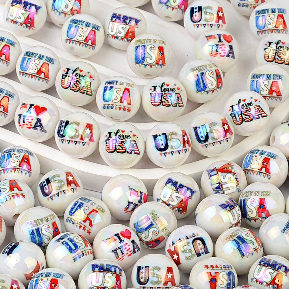 16mm Patriotic USA Theme AB Iridescent Acrylic Beads - Statue of | Acrylic Bead for DIY Bracelet Keychain Jewelry Making