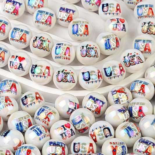 16mm Patriotic USA Theme AB Iridescent Acrylic Beads - Statue of | Acrylic Bead for DIY Bracelet Keychain Jewelry Making