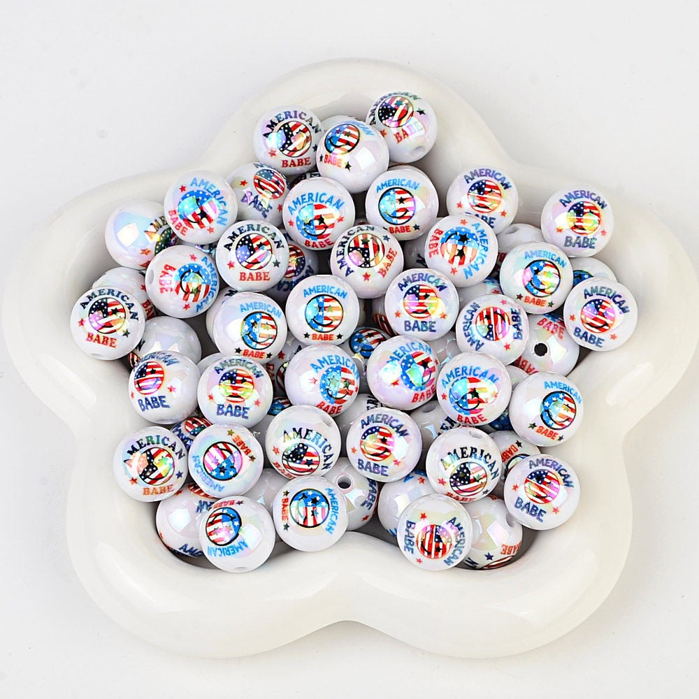 16mm Patriotic USA Theme AB Iridescent Acrylic Beads - Statue of | Acrylic Bead for DIY Bracelet Keychain Jewelry Making