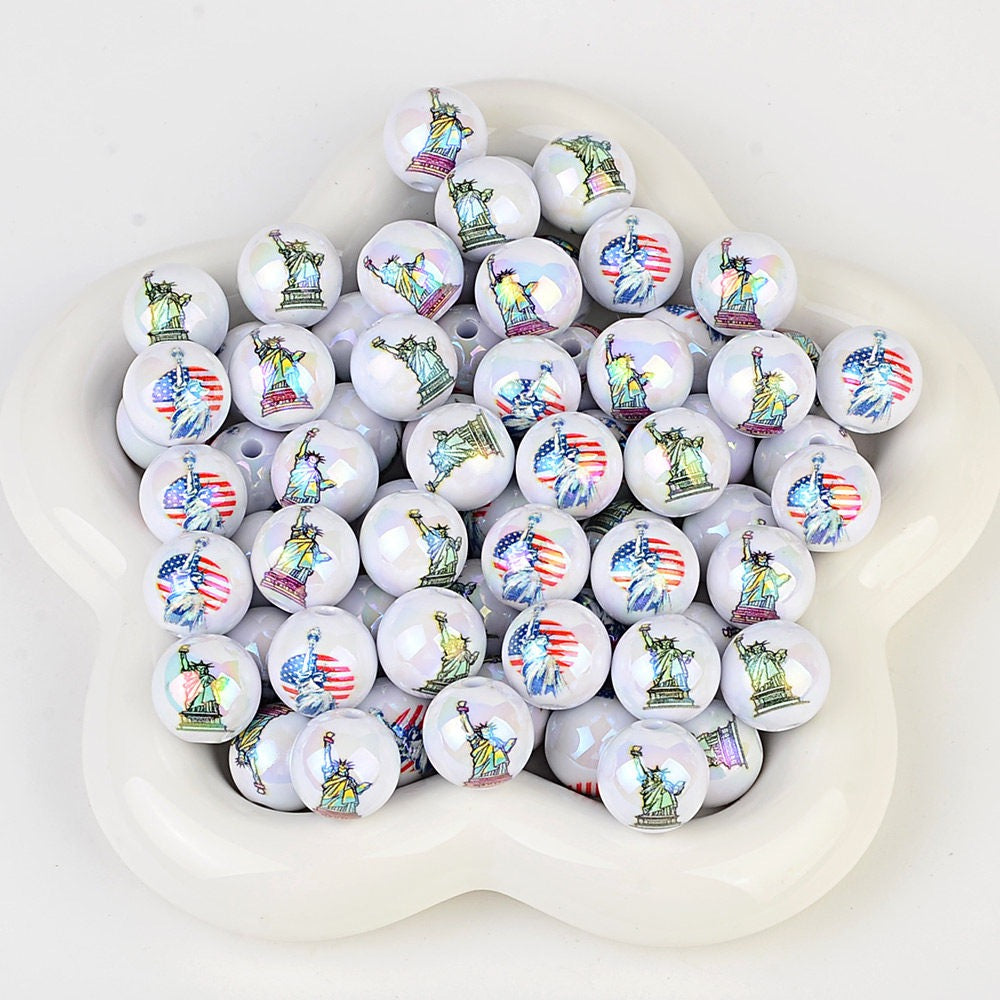 16mm Patriotic USA Theme AB Iridescent Acrylic Beads - Statue of | Acrylic Bead for DIY Bracelet Keychain Jewelry Making