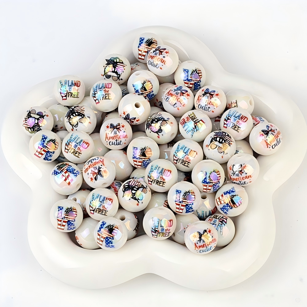 16mm Patriotic USA Theme AB Iridescent Acrylic Beads - Statue of | Acrylic Bead for DIY Bracelet Keychain Jewelry Making