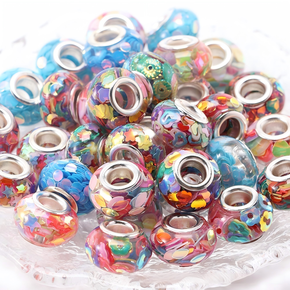 14mm Large Hole European Beads with 5mm Hole - Colorful Resin | Acrylic Bead for DIY Bracelet Keychain Jewelry Making