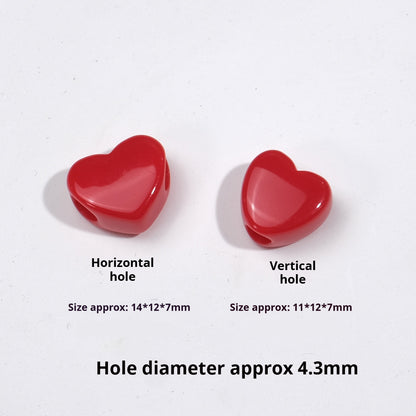 100pcs Mixed Color Heart-Shaped Spacer Beads - 11mm/14mm Large Hole | Acrylic Bead for DIY Bracelet Keychain Jewelry Making