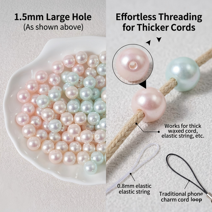 8mm Large Hole Mermaid Beads, Iridescent Pastel Faux Pearls, 1.5mm | Acrylic Bead for DIY Bracelet Keychain Jewelry Making